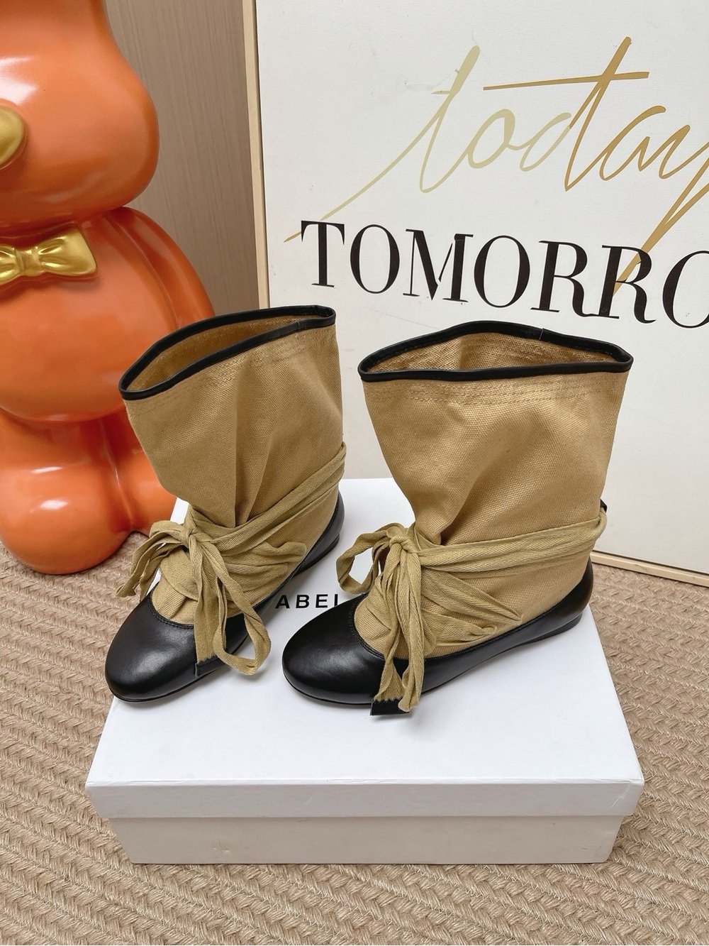 Isabel Marant Tan and Black Wrap Lace-Up Boots